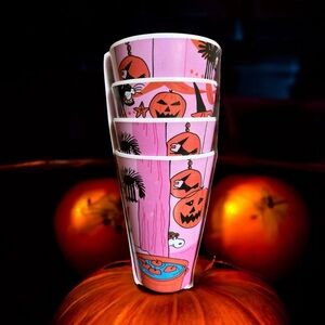 Peanuts Gang Snoopy Halloween Party Pumpkin Melamine Cups Set of 4 NWT